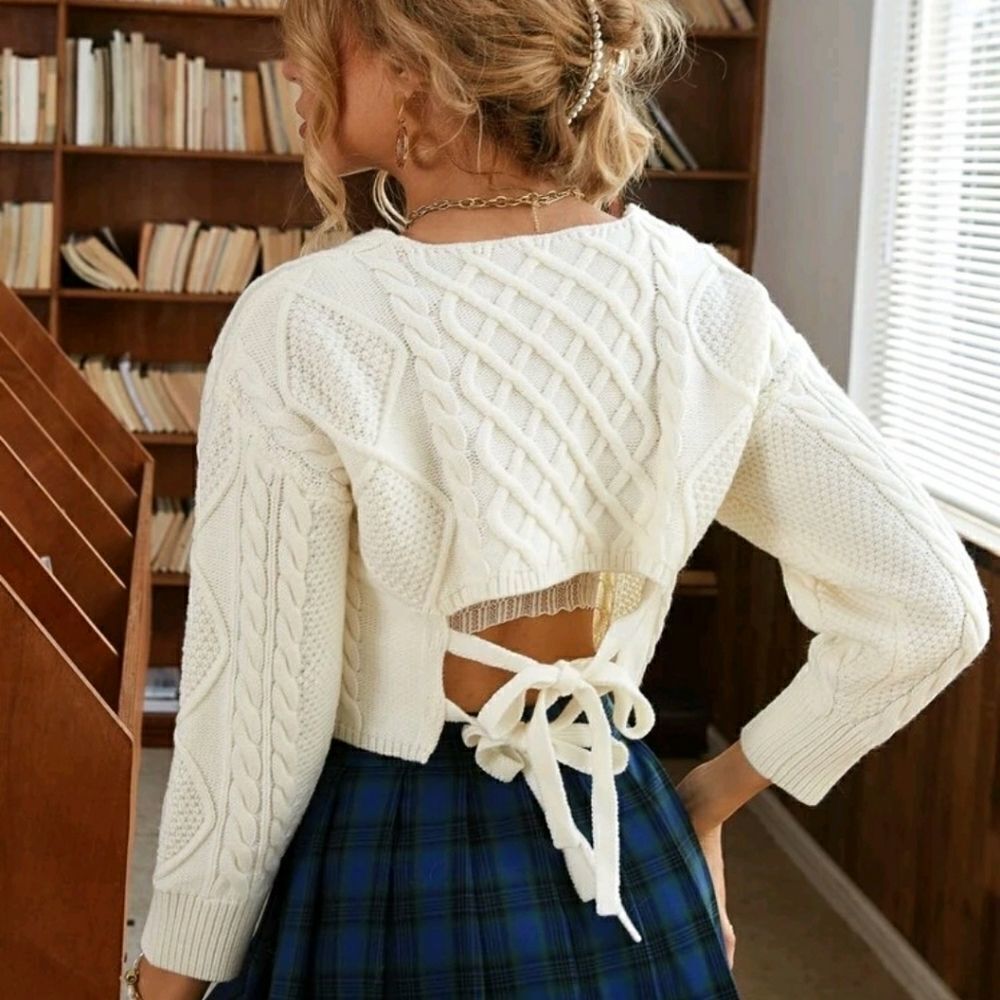 Argyle Pattern Drop Shoulder Crop Sweate